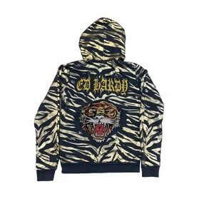 ED Hardy zip up hoodie Womens small black tiger stripes